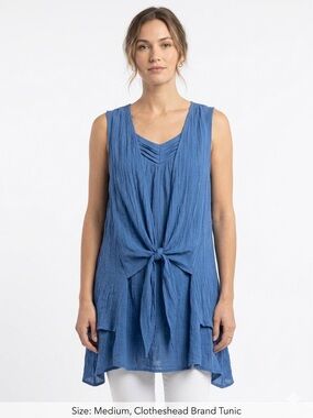 Clotheshead Sleeveless Blue Tie-Front Midi Dress/ Tunic Size M